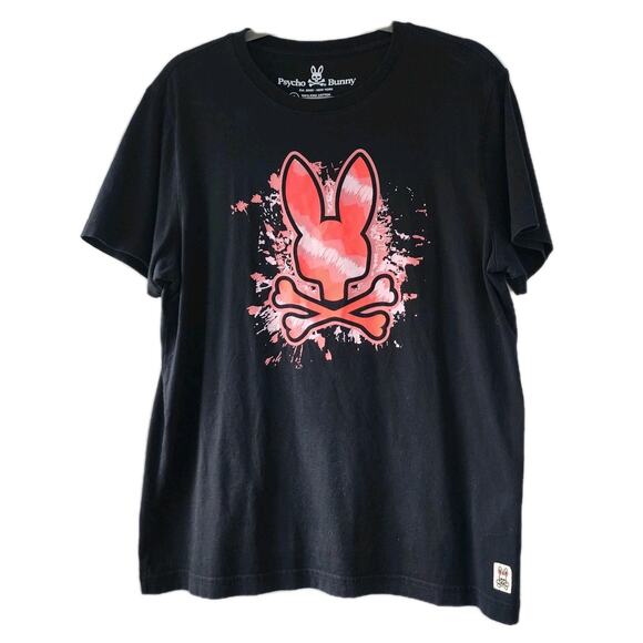 Psycho Bunny Graphic T-Shirt Men's 5 M Black Pink Logo Pima Cotton Crew Neck Tee - Picture 1 of 9